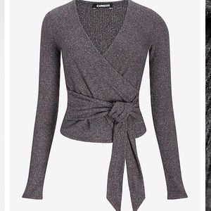 Express Rib Knit Faux Wrap Top - size L. Actual color Black